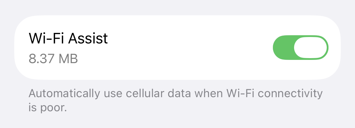 iPhone Wi-Fi Assist setting