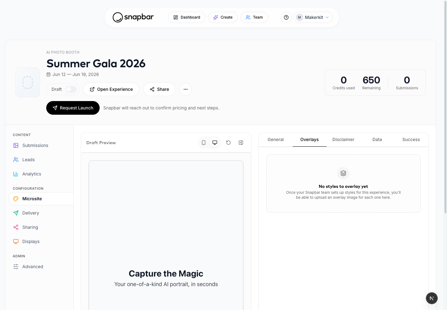 Overlays section of the Microsite tab