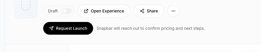 Draft experience header with Draft toggle, Open Experience, Share, and Request Launch